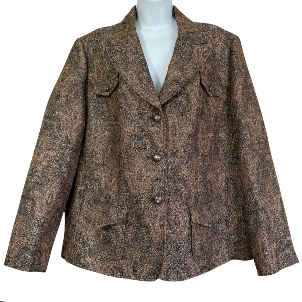 Conrad C Woman Brown Paisley Tapestry Blazer Jacket Plus Size 20 Business Casual